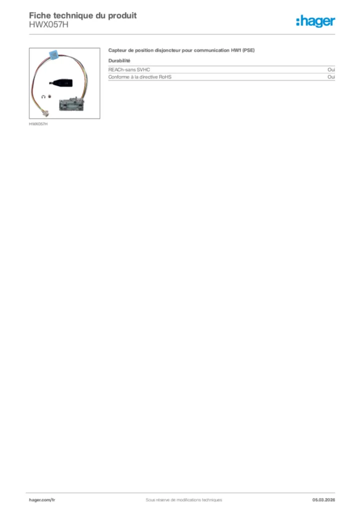 Image Hager Fiche technique du produit HWX057H | Hager France