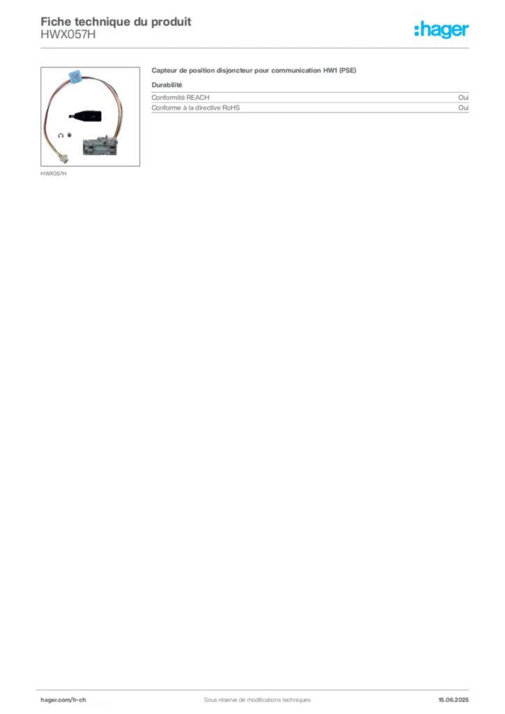 Image Hager Fiche technique du produit HWX057H | Hager Suisse