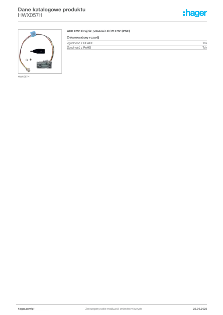 Zdjęcie Hager Karta katalogowa HWX057H | Hager Polska