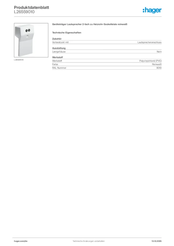 Bild Hager Produktdatenblatt L26559010 | Hager Deutschland