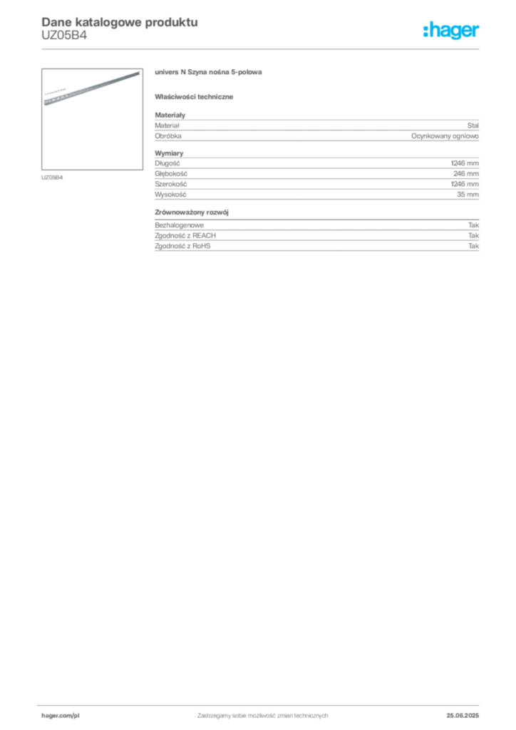 Zdjęcie Hager Karta katalogowa UZ05B4 | Hager Polska