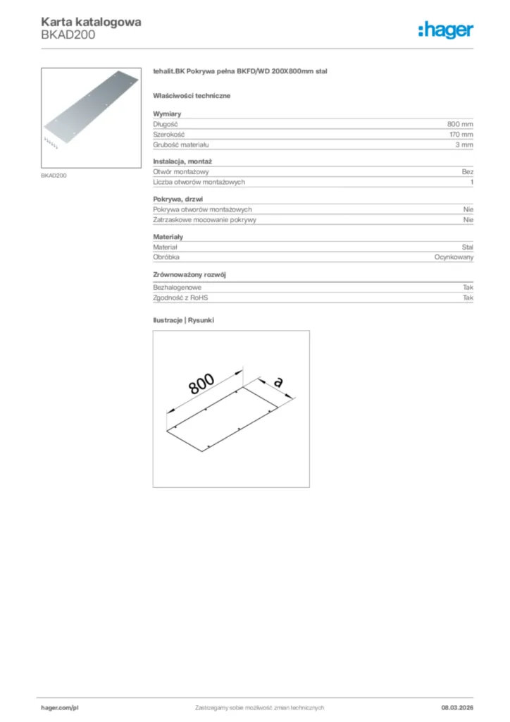 Zdjęcie Hager Karta katalogowa BKAD200 | Hager Polska