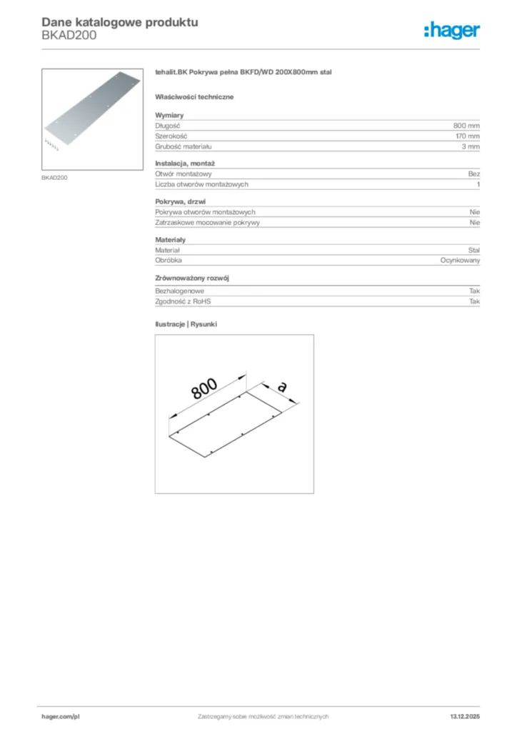 Zdjęcie Hager Karta katalogowa BKAD200 | Hager Polska