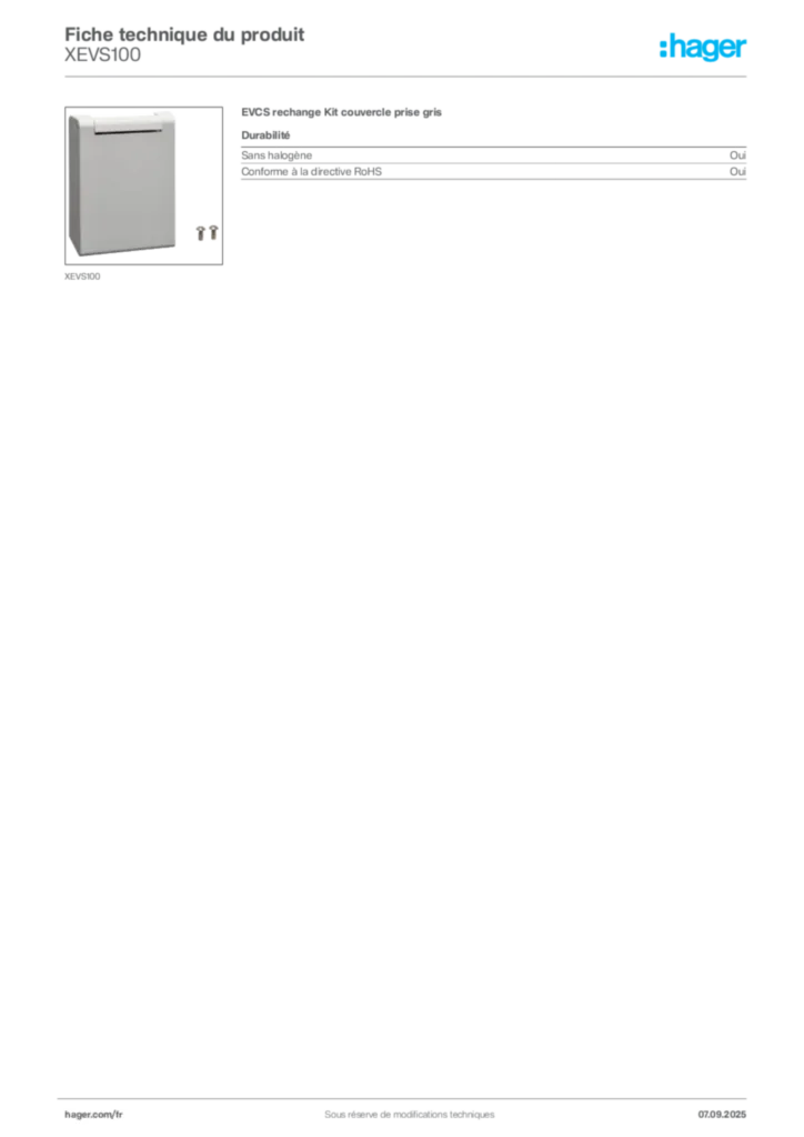 Image Hager Fiche technique du produit XEVS100 | Hager France