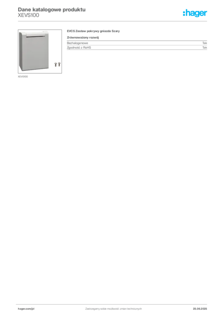 Zdjęcie Hager Karta katalogowa XEVS100 | Hager Polska