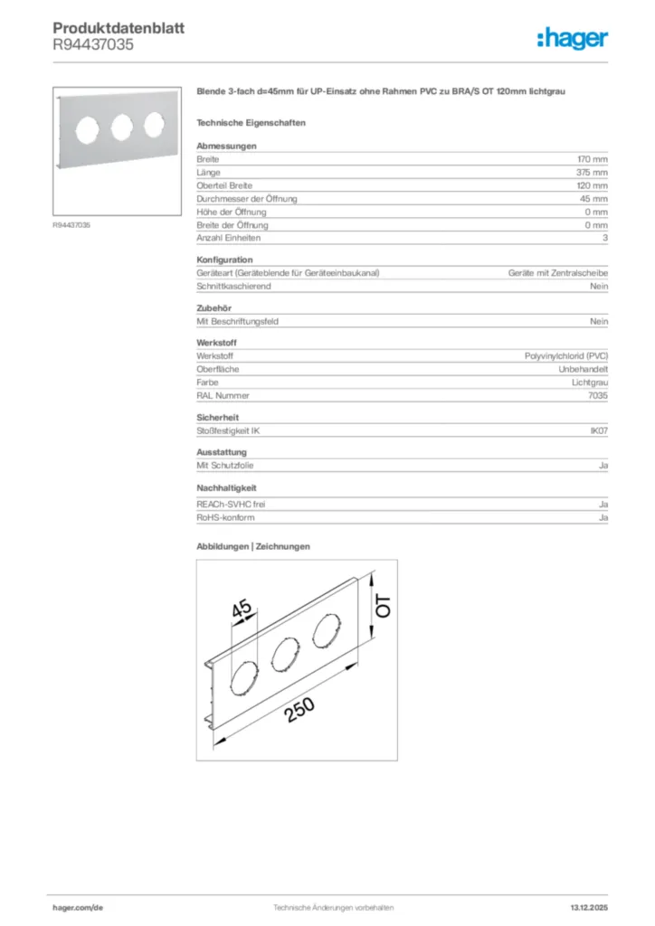 Bild Hager Produktdatenblatt R94437035 | Hager Deutschland