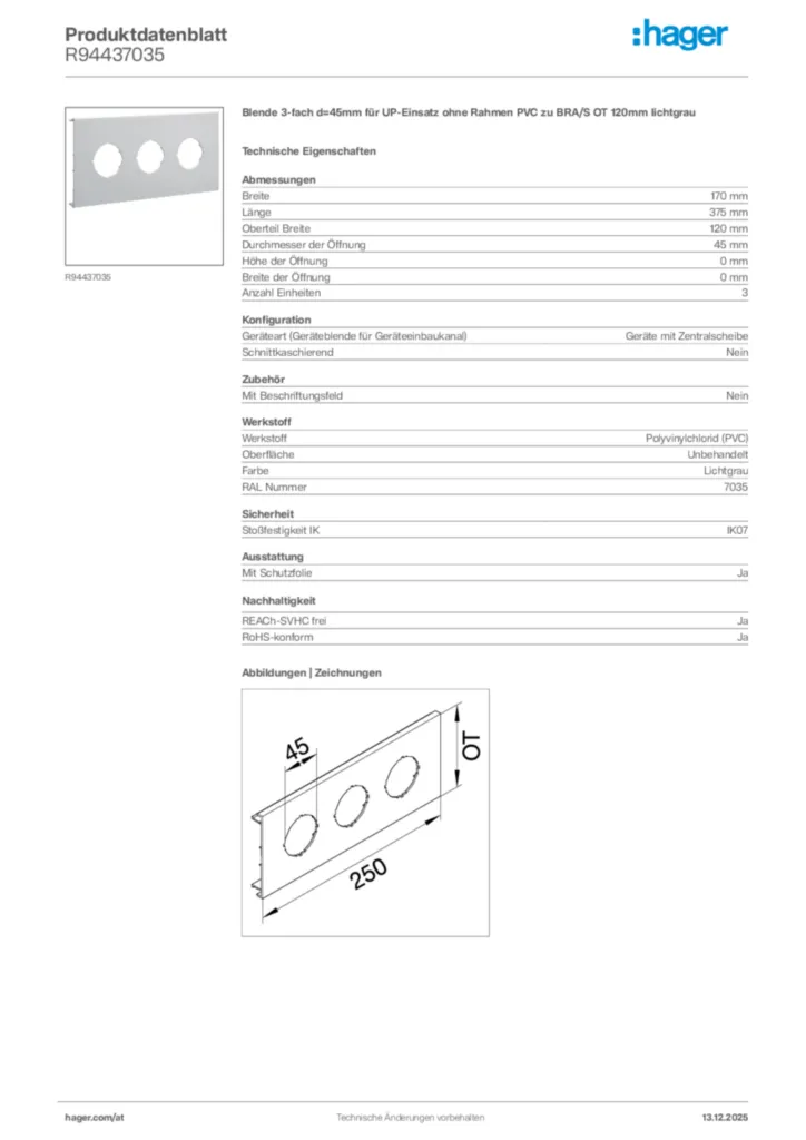 Bild Hager Produktdatenblatt R94437035 | Hager Deutschland