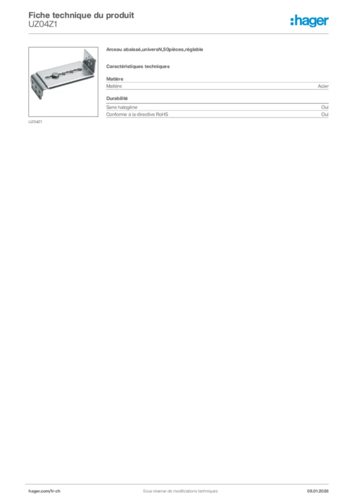 Image Hager Fiche technique du produit UZ04Z1 | Hager Suisse