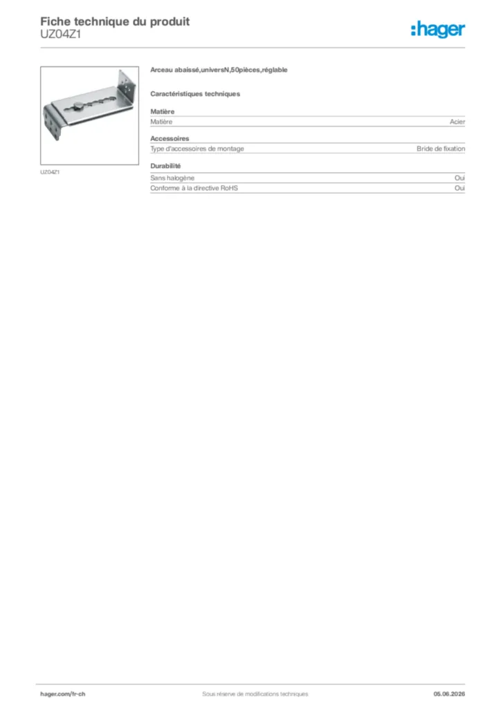 Image Hager Fiche technique du produit UZ04Z1 | Hager Suisse