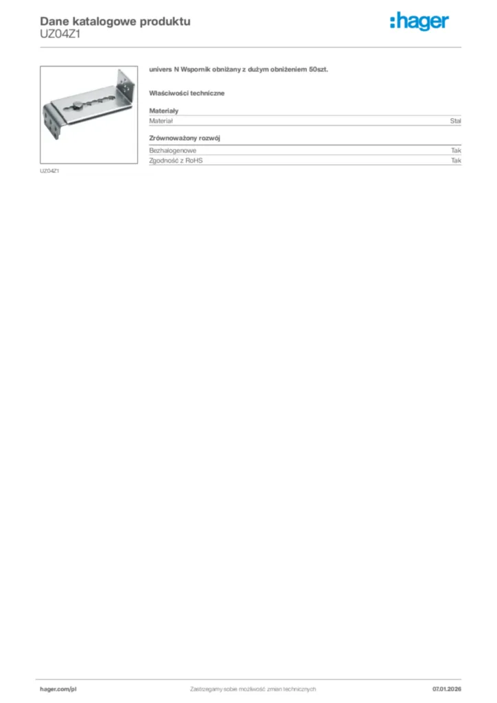 Zdjęcie Hager Karta katalogowa UZ04Z1 | Hager Polska