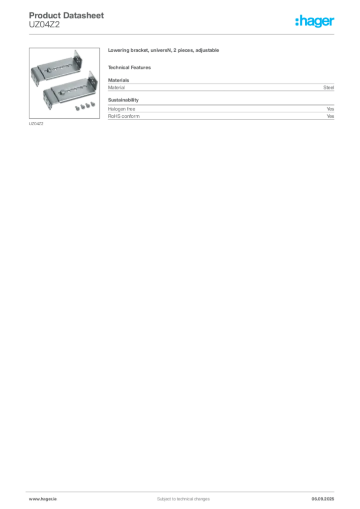 Image Hager Product data sheet UZ04Z2  | Hager