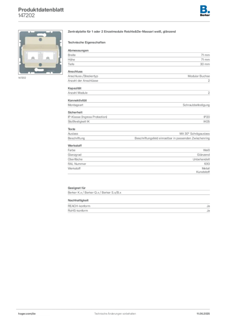 Bild Berker Produktdatenblatt 147202 | Hager Deutschland