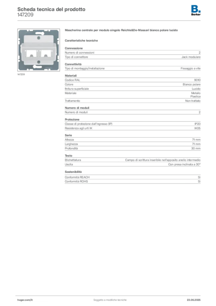Immagine Berker Scheda tecnica del prodotto 147209 | Hager Italia