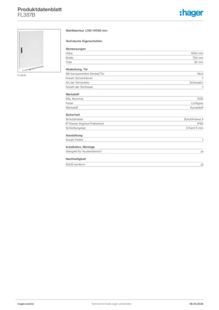 Bild Hager Produktdatenblatt FL387B | Hager Deutschland