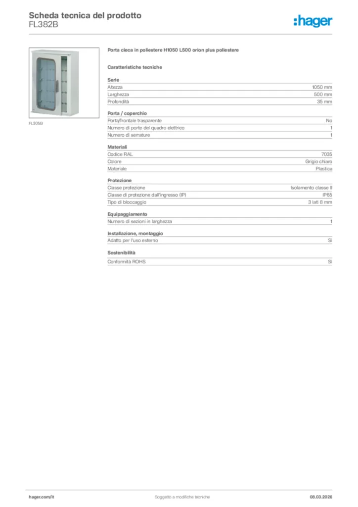 Immagine Hager Scheda tecnica del prodotto FL382B | Hager Italia