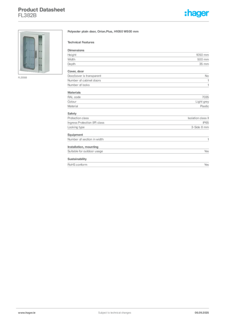 Image Hager Product data sheet FL382B  | Hager