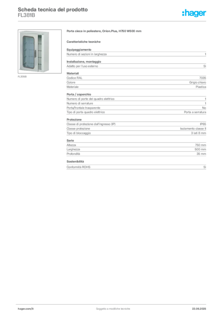 Immagine Hager Scheda tecnica del prodotto FL381B | Hager Italia