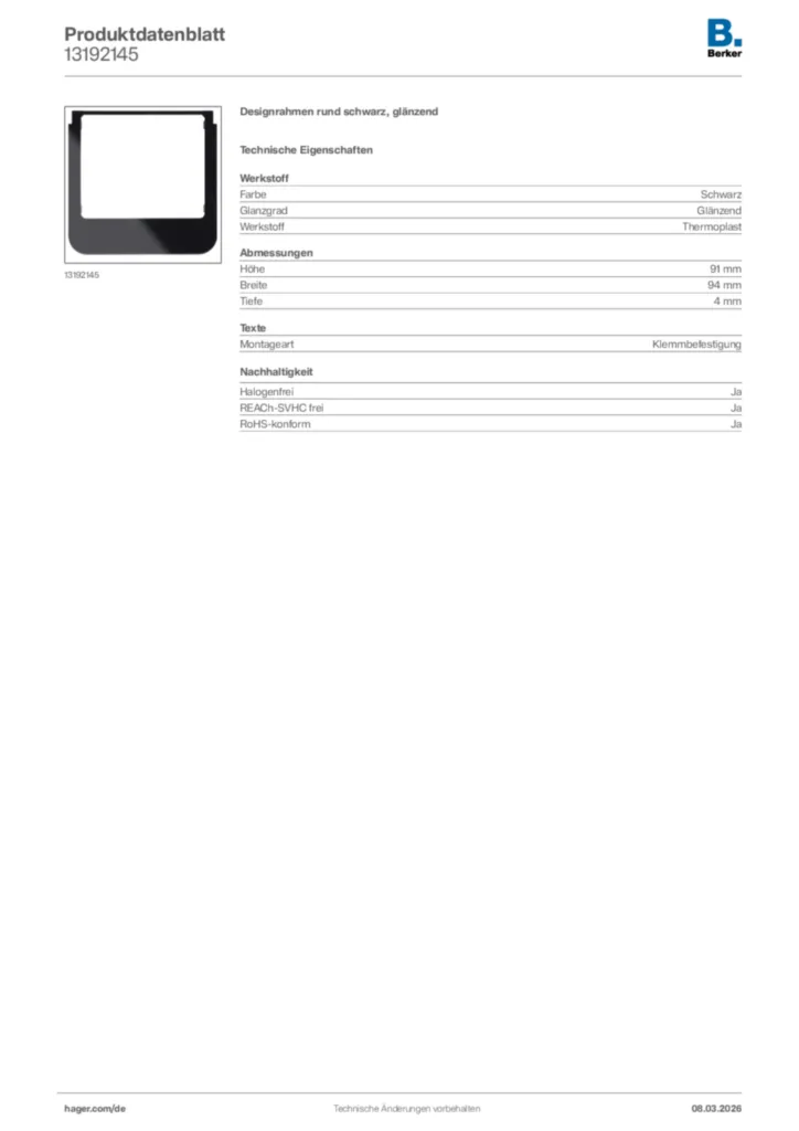 Bild Berker Produktdatenblatt 13192145 | Hager Deutschland