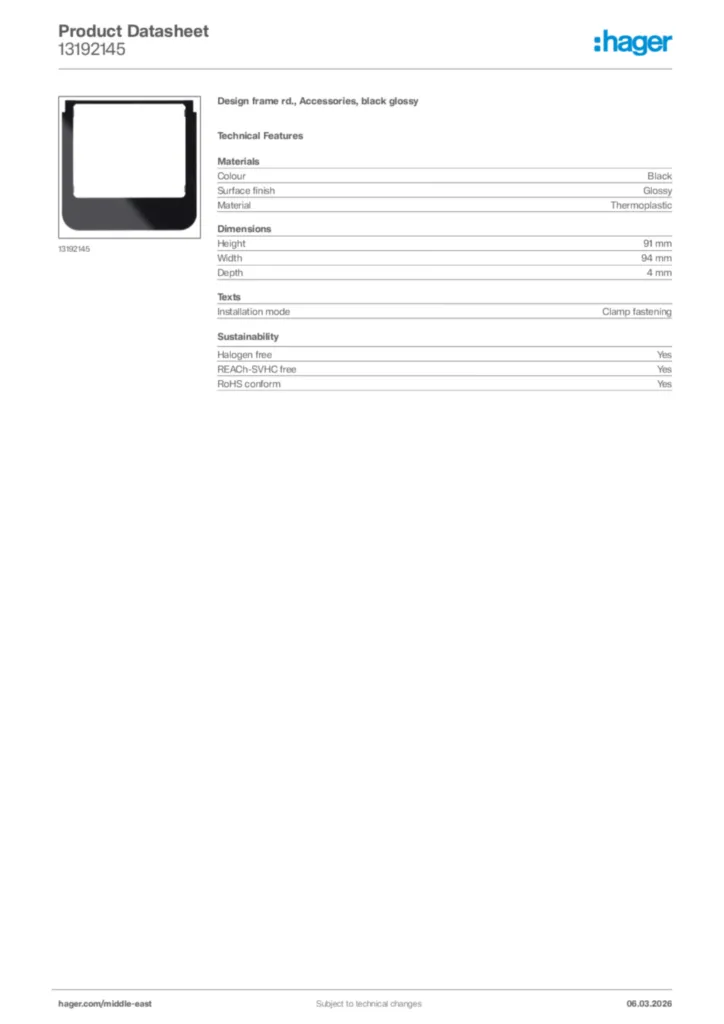 Image Hager Product data sheet 13192145  | Hager