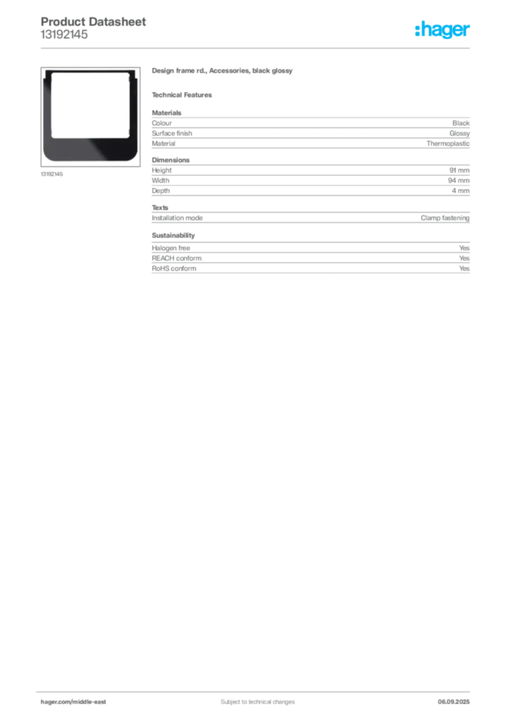 Image Hager Product data sheet 13192145  | Hager