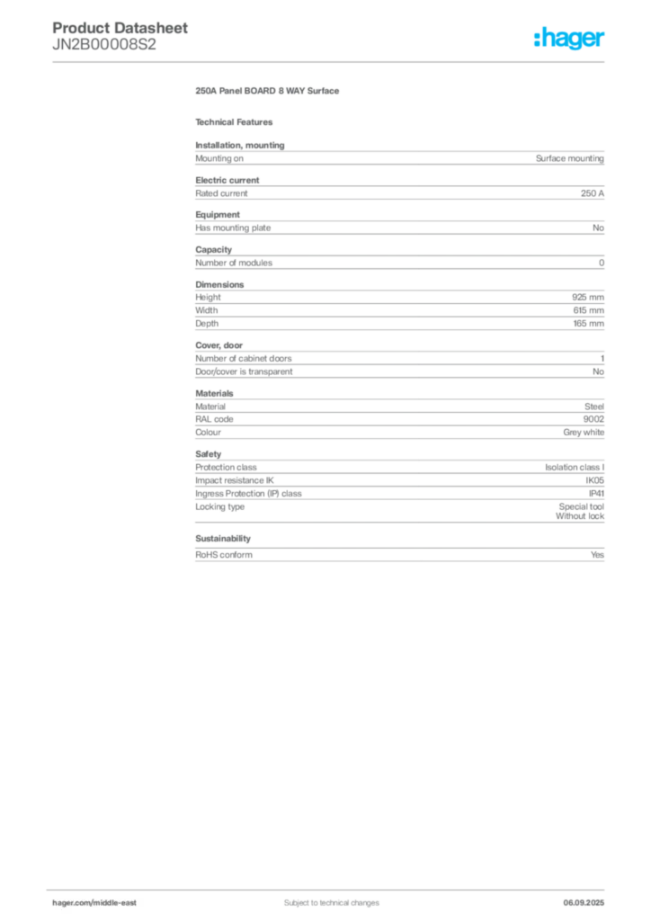 Image Hager Product data sheet JN2B00008S2  | Hager