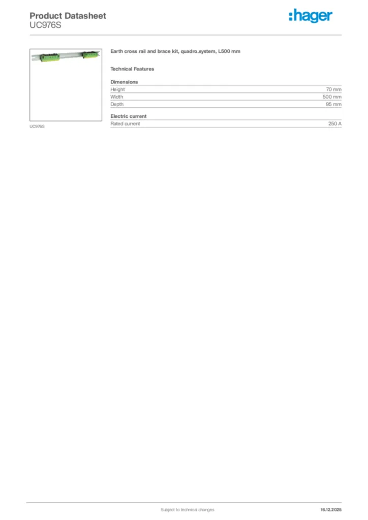 Image Hager Product data sheet UC976S  | Hager Africa