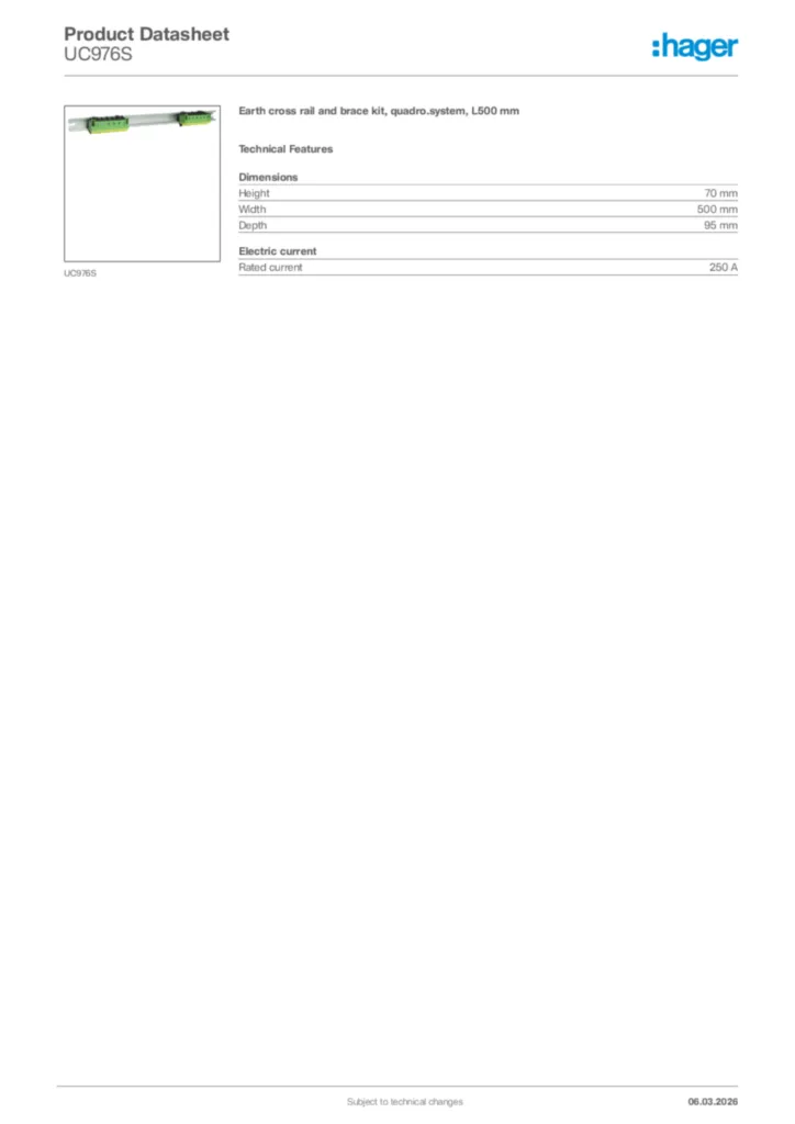 Image Hager Product data sheet UC976S  | Hager Africa