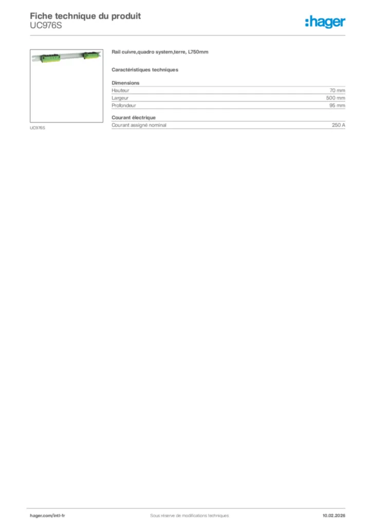 Image Hager Fiche technique du produit UC976S | Hager Afrique
