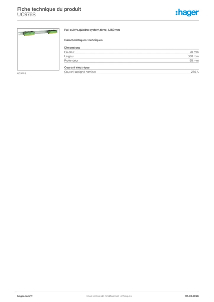 Image Hager Fiche technique du produit UC976S | Hager France