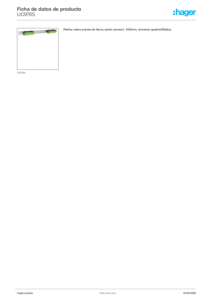 Imagen Hager Ficha de datos de producto UC976S | Hager España