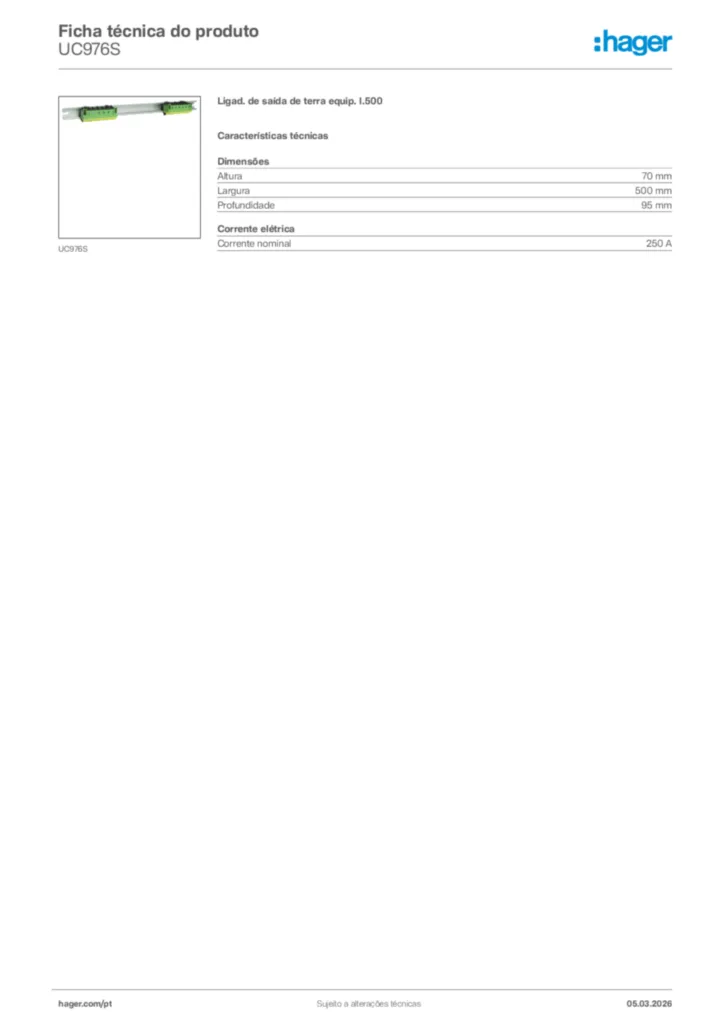 Imagem Hager Ficha técnica do produto UC976S | Hager Portugal