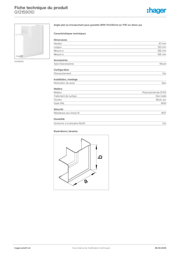 Image Hager Fiche technique du produit G12159010 | Hager Suisse
