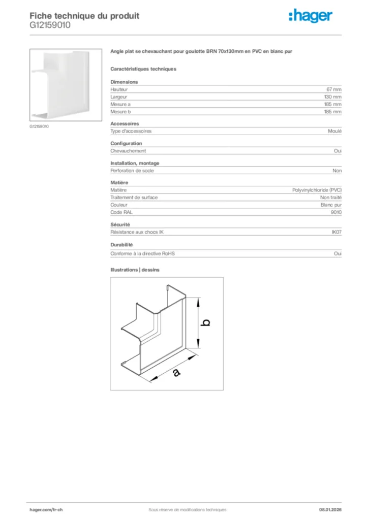 Image Hager Fiche technique du produit G12159010 | Hager Suisse