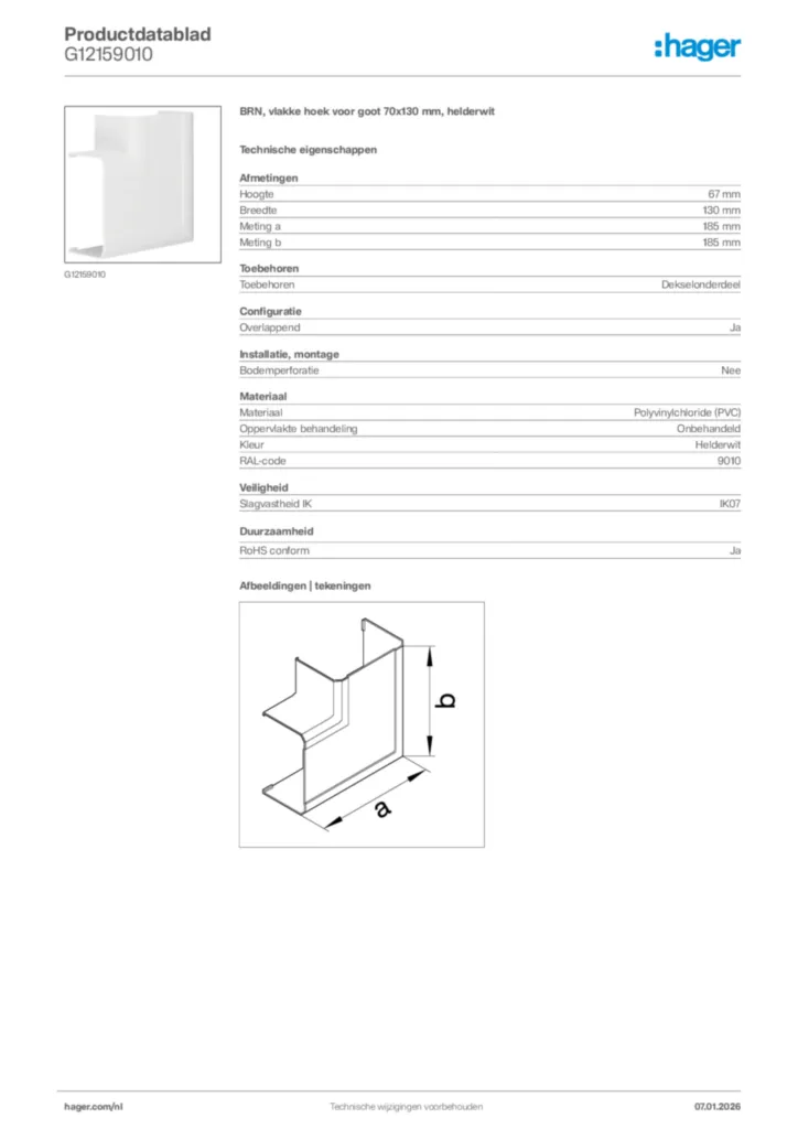 Afbeelding Hager Productdatablad G12159010 | Hager Nederland