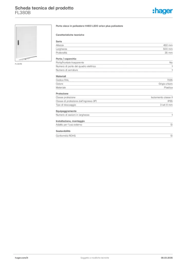 Immagine Hager Scheda tecnica del prodotto FL380B | Hager Italia