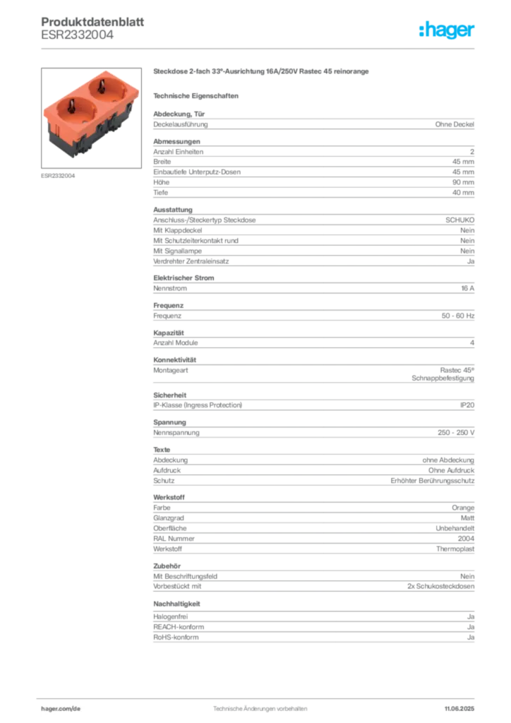 Bild Hager Produktdatenblatt ESR2332004 | Hager Deutschland