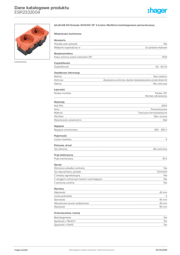 Zdjęcie Hager Karta katalogowa ESR2332004 | Hager Polska