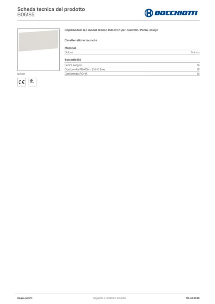 Immagine Bocchiotti Scheda tecnica del prodotto B05185 | Hager Italia