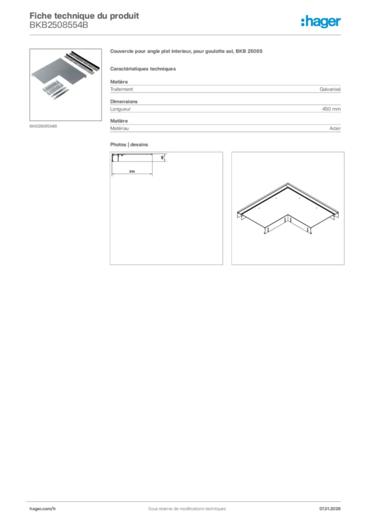 Image Hager Fiche technique du produit BKB2508554B | Hager France