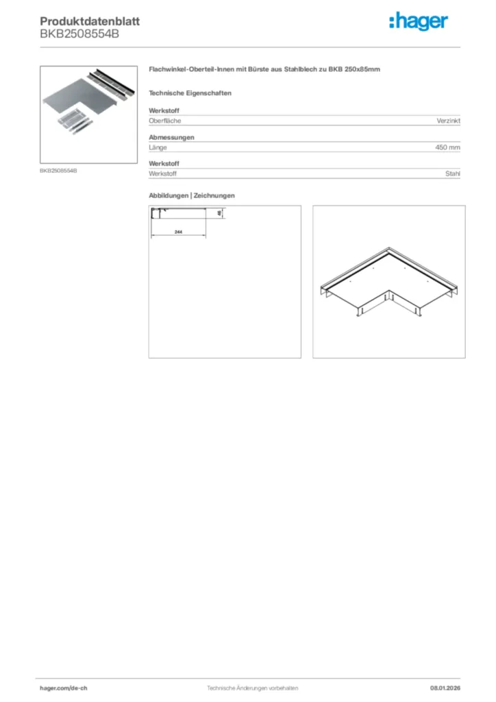 Bild Hager Produktdatenblatt BKB2508554B | Hager Schweiz