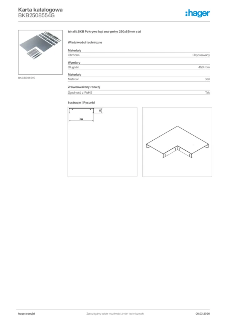 Zdjęcie Hager Karta katalogowa BKB2508554G | Hager Polska