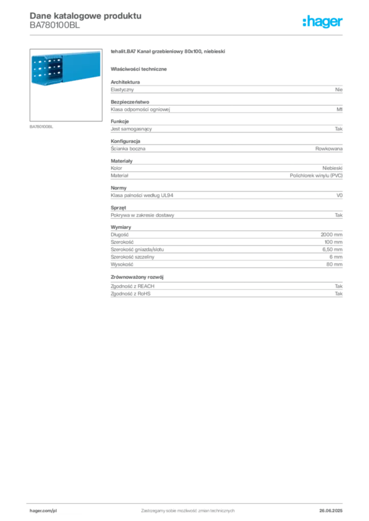 Zdjęcie Hager Karta katalogowa BA780100BL | Hager Polska