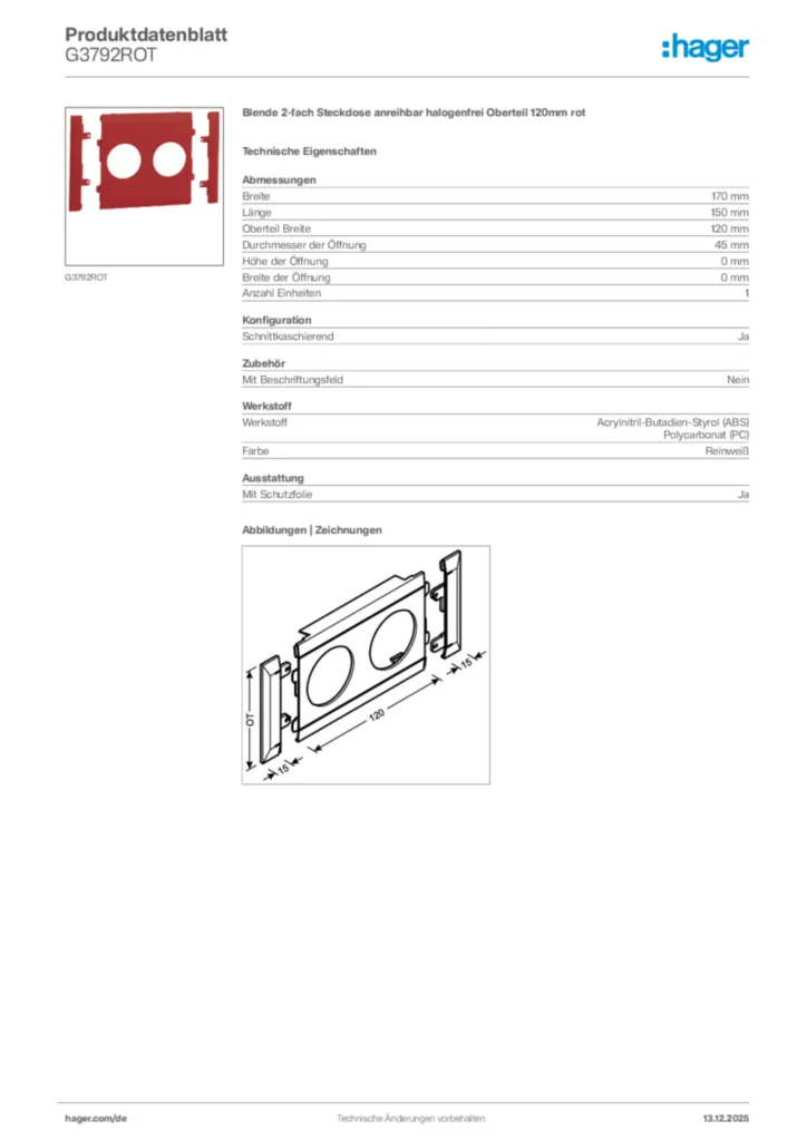 Bild Hager Produktdatenblatt G3792ROT | Hager Deutschland
