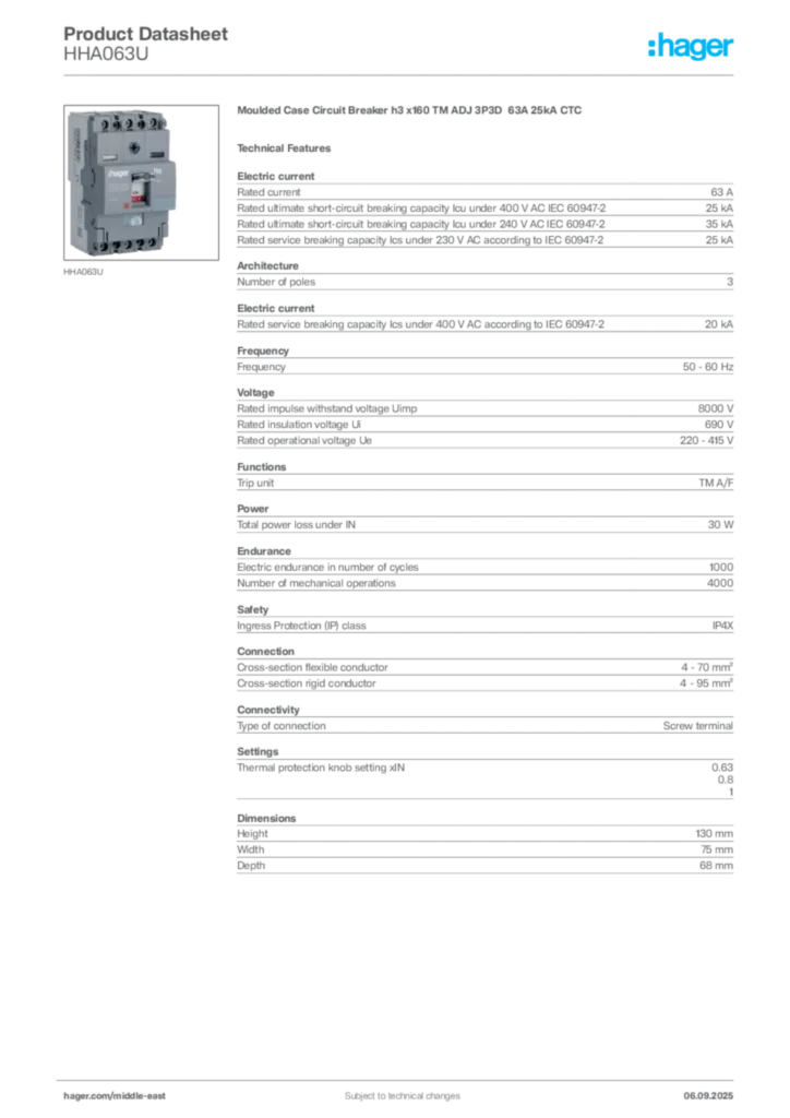 Image Hager Product data sheet HHA063U  | Hager