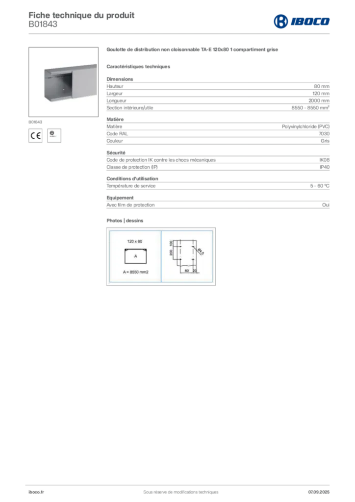 Image Iboco Fiche technique du produit B01843 | Hager France