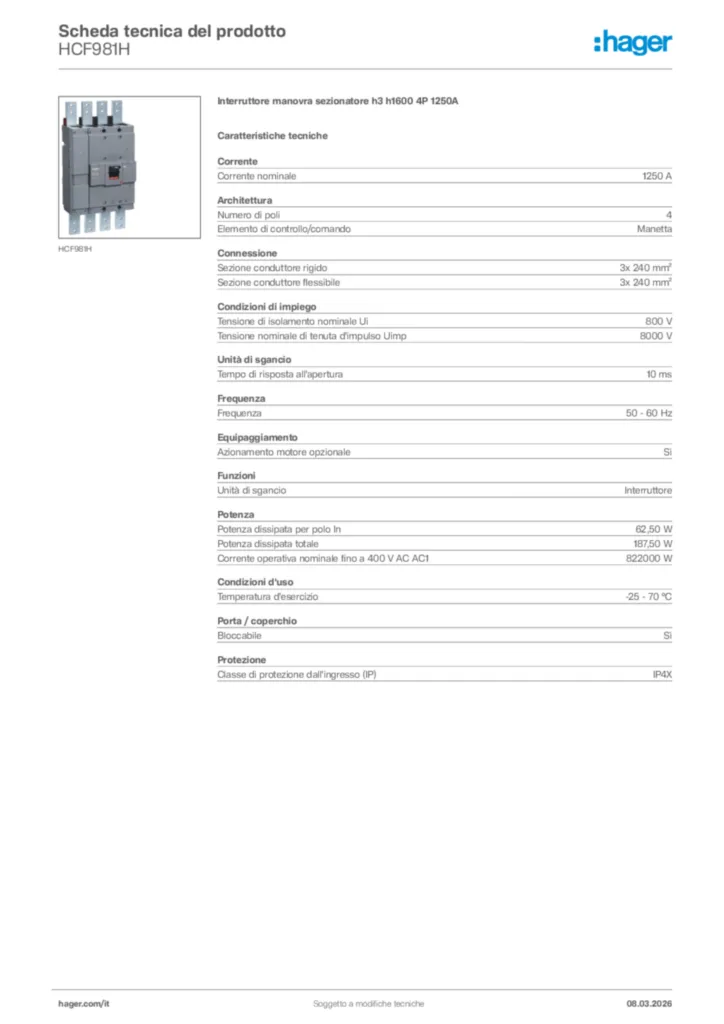 Immagine Hager Scheda tecnica del prodotto HCF981H | Hager Italia