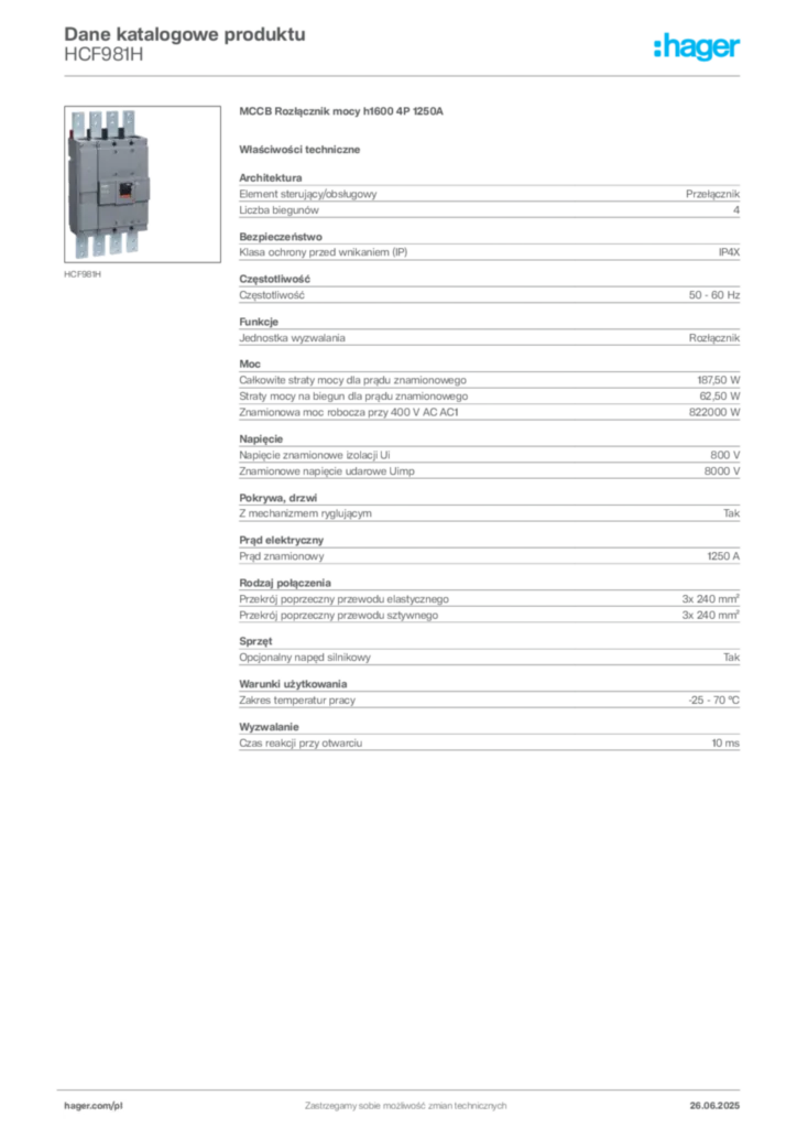 Zdjęcie Hager Karta katalogowa HCF981H | Hager Polska