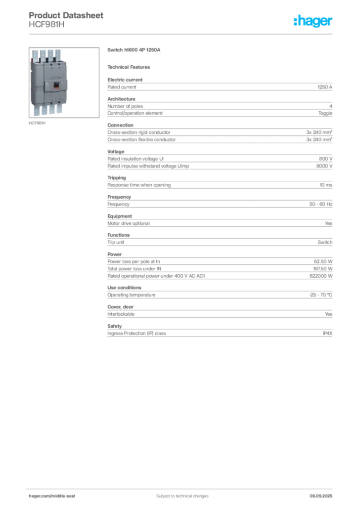 Image Hager Product data sheet HCF981H  | Hager