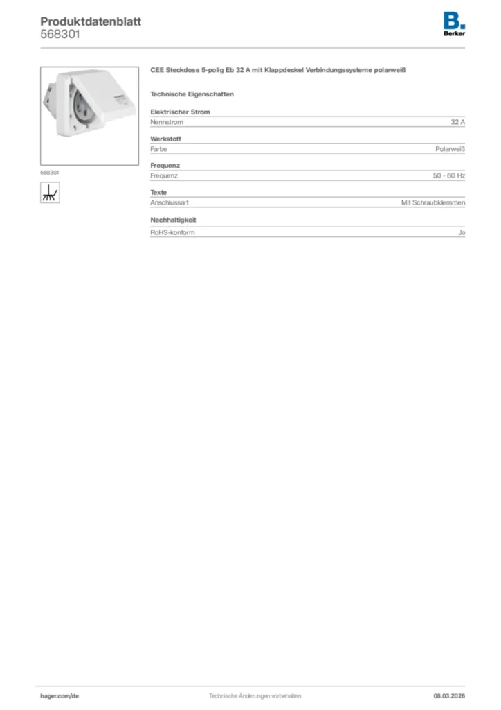 Bild Berker Produktdatenblatt 568301 | Hager Deutschland