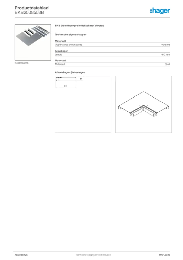 Afbeelding Hager Productdatablad BKB2508553B | Hager Nederland